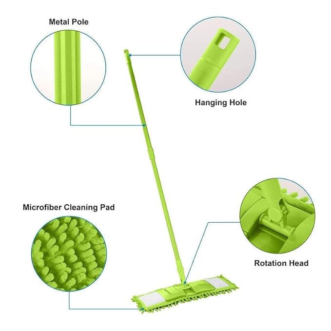 Microfiber Flat Mop for Floor Cleaning – 360° Rotating, Easy Wring, Reusable Pads, Home & Office Use