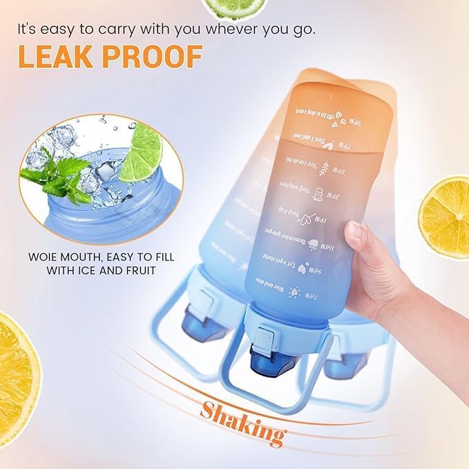 3 PCS Motivational Water Bottle Set – 500ml, 900ml, 2L  Leakproof Gradient Color BPA-Free Bottles