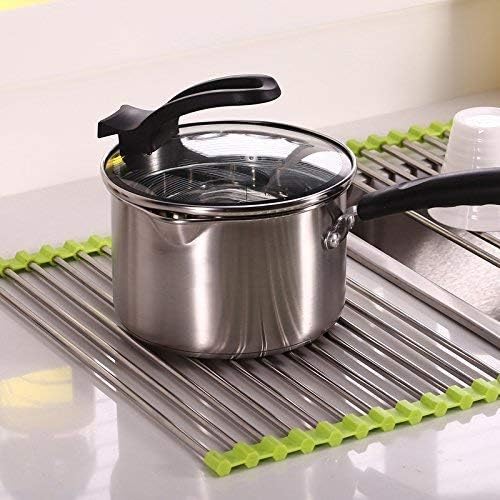 Foldable Stainless Steel Kitchen Sink Rack – Roll-Up Over-the-Sink Dish Drying Rack & Drainer Mat