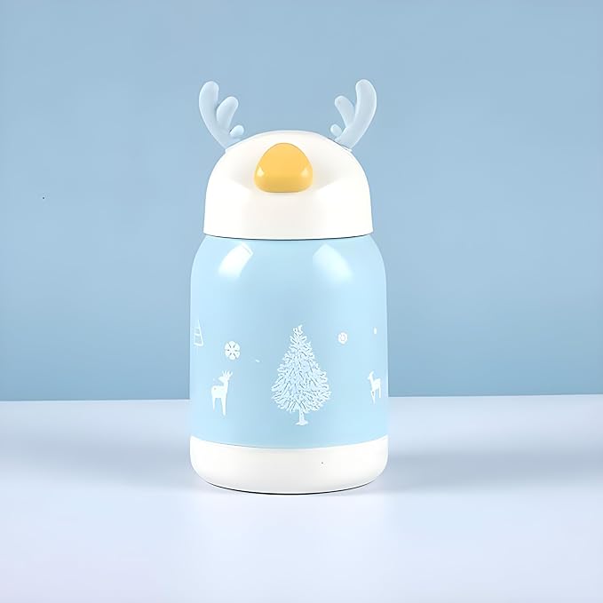 Deer Glass Water Bottle 200ml – Premium Small Insulated Bottle with Outer Plastic Cover  Leak-Proof & BPA-Free Kids Water Bottle for School & Picnic