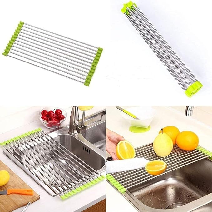 Foldable Stainless Steel Kitchen Sink Rack – Roll-Up Over-the-Sink Dish Drying Rack & Drainer Mat