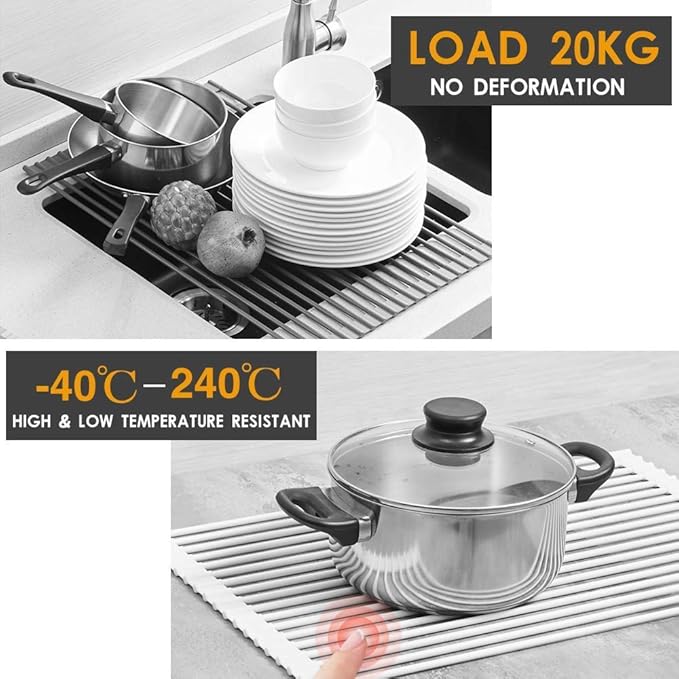 Foldable Stainless Steel Kitchen Sink Rack – Roll-Up Over-the-Sink Dish Drying Rack & Drainer Mat