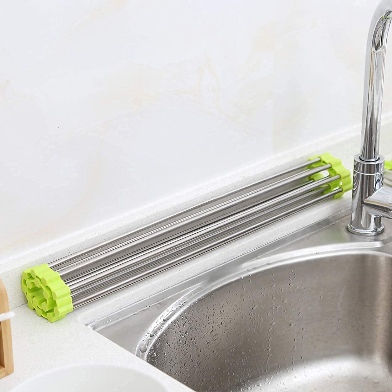 Foldable Stainless Steel Kitchen Sink Rack – Roll-Up Over-the-Sink Dish Drying Rack & Drainer Mat