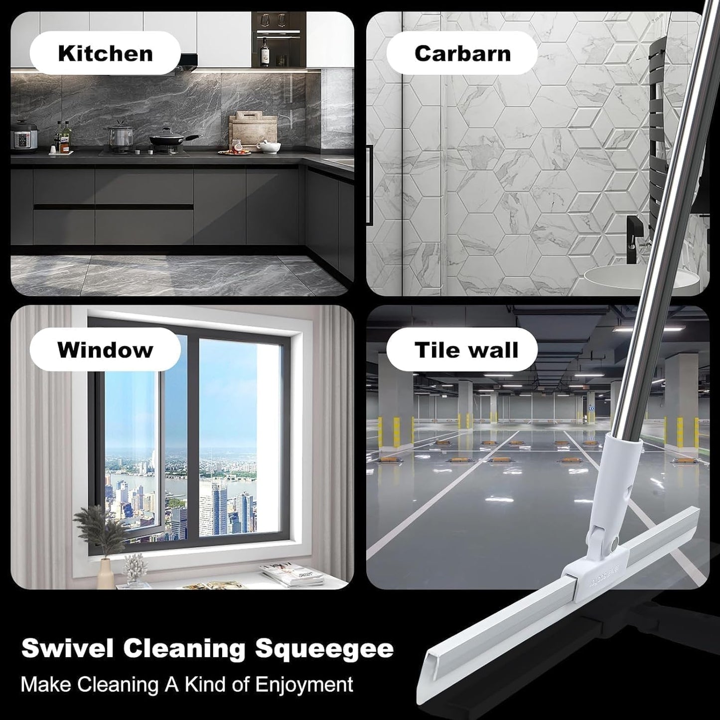 50 inch Rotating Silicone Floor Squeegee β Heavy-Duty Bathroom & Floor Wiper with 180Β° Swivel, Adjustable Handle