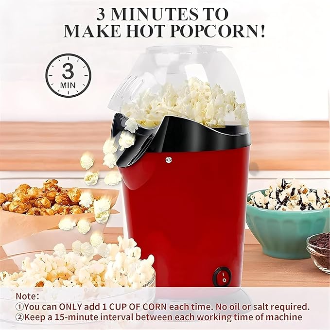 Electric Popcorn Maker β Hot Air Oil-Free Snack Machine  Healthy Popcorn in Minutes  One-Touch Operation for Kids & Adults