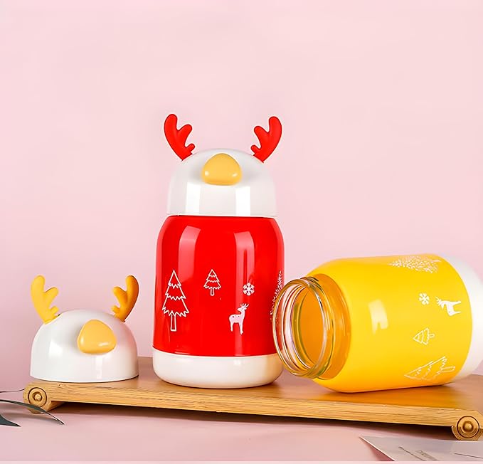 Deer Glass Water Bottle 200ml – Premium Small Insulated Bottle with Outer Plastic Cover  Leak-Proof & BPA-Free Kids Water Bottle for School & Picnic