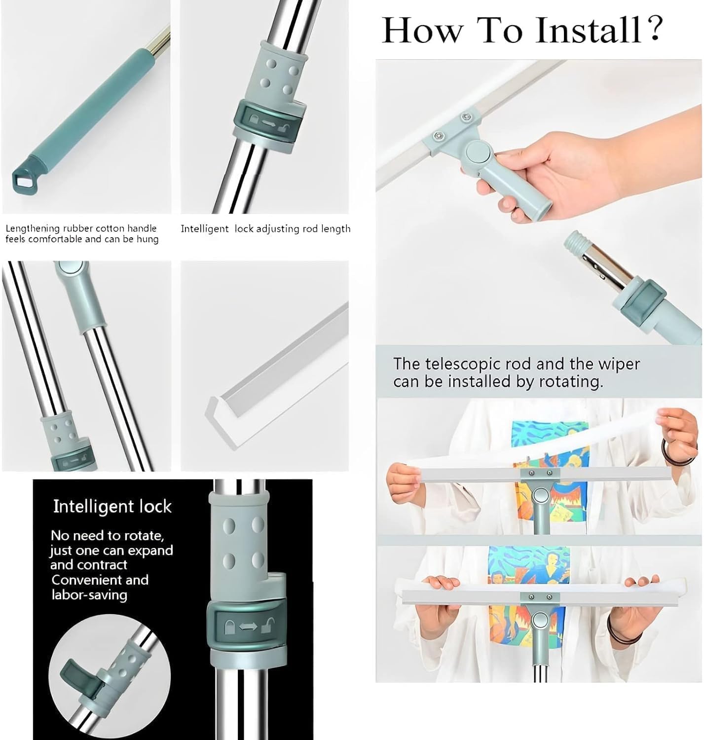 50 inch Rotating Silicone Floor Squeegee β Heavy-Duty Bathroom & Floor Wiper with 180Β° Swivel, Adjustable Handle