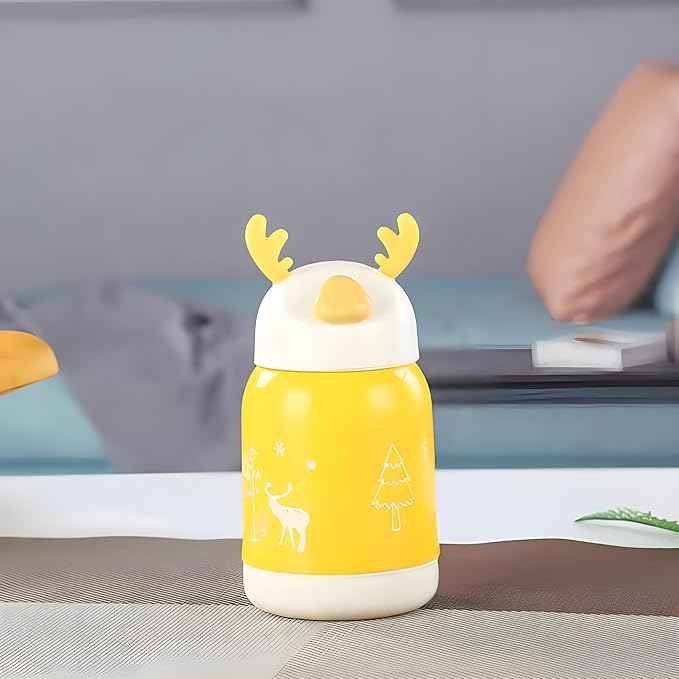 Deer Glass Water Bottle 200ml – Premium Small Insulated Bottle with Outer Plastic Cover  Leak-Proof & BPA-Free Kids Water Bottle for School & Picnic