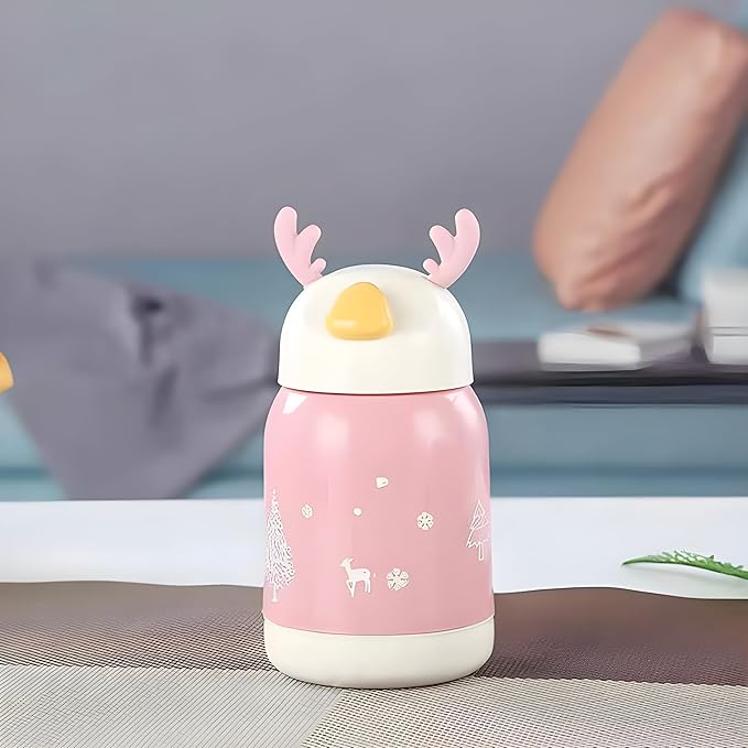 Deer Glass Water Bottle 200ml – Premium Small Insulated Bottle with Outer Plastic Cover  Leak-Proof & BPA-Free Kids Water Bottle for School & Picnic
