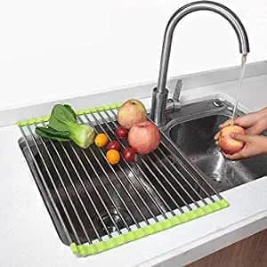 Foldable Stainless Steel Kitchen Sink Rack – Roll-Up Over-the-Sink Dish Drying Rack & Drainer Mat