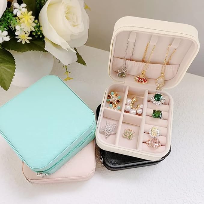 Portable Mini Leather Jewellery Organizer Box – Pink