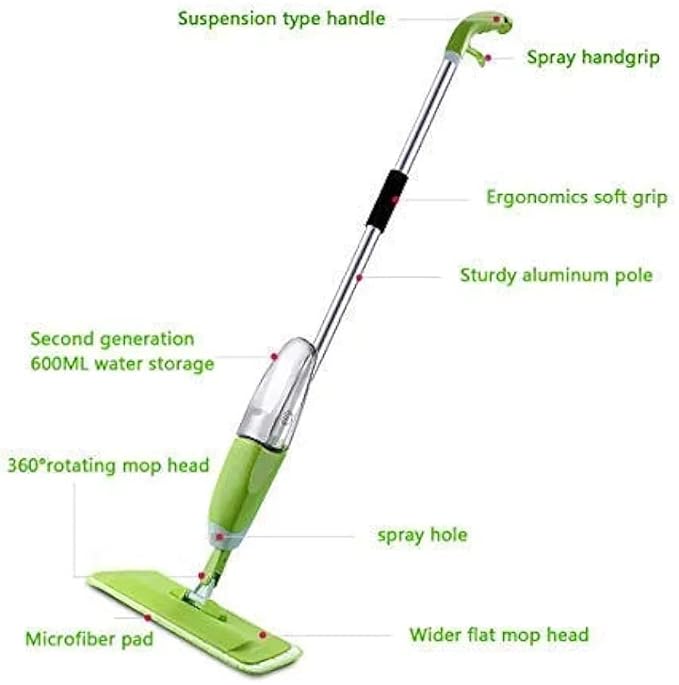 Flat Microfiber Spray Mop for Floor Cleaning – 360° Rotating Head, Refillable Bottle & Washable Pad  Dry & Wet Mop