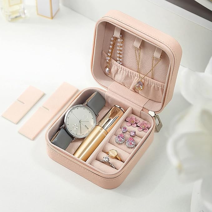 Portable Mini Leather Jewellery Organizer Box – Pink