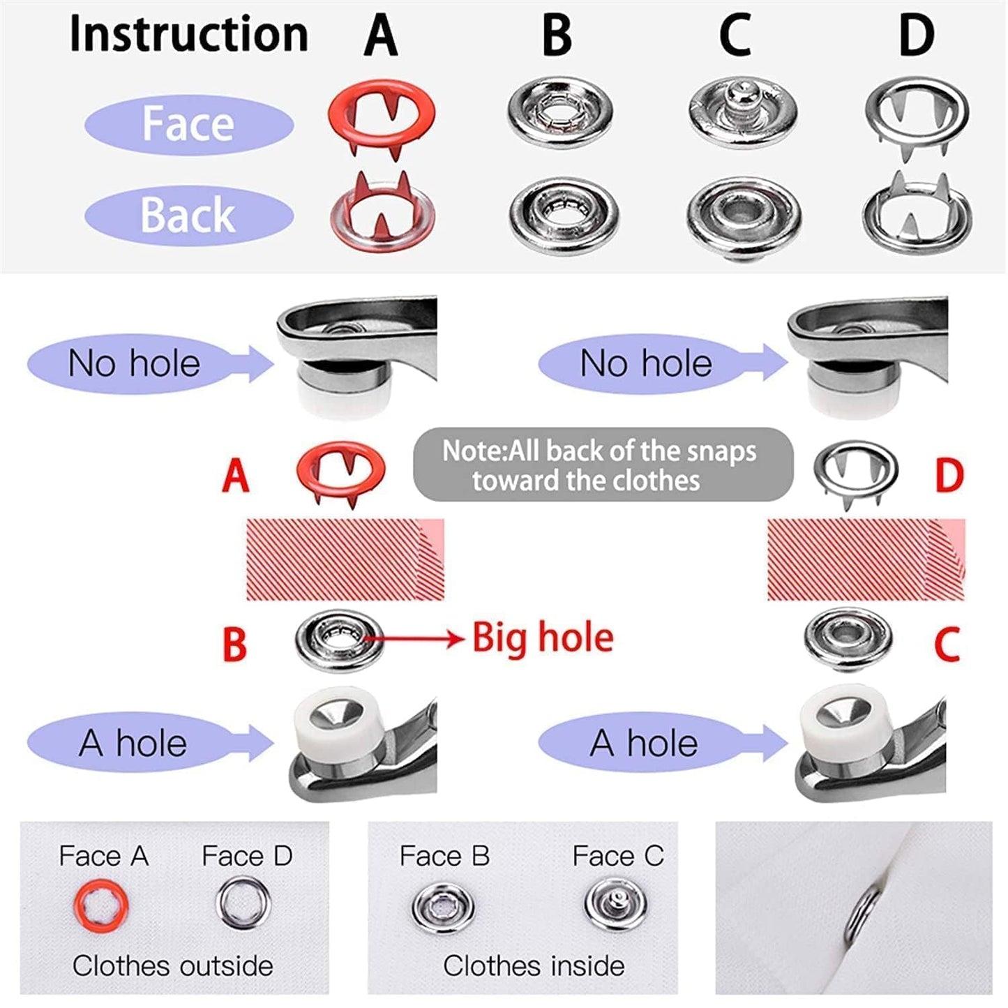 Premium Snap Button Kit – 100 Sets 9.5mm Metal Snap Fasteners for DIY Sewing, Baby Clothes, Hats, Bibs & Rompers