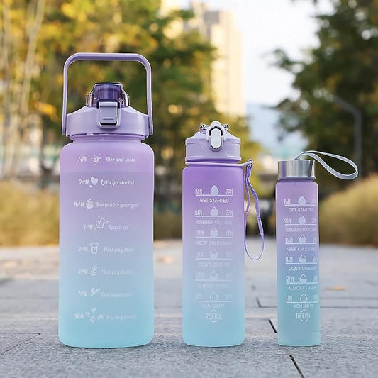 3 PCS Motivational Water Bottle Set – 500ml, 900ml, 2L  Leakproof Gradient Color BPA-Free Bottles